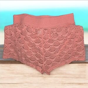 Coral Crochet Shorts Sz S Swim Workout Cover Up Layers Betsy Johnson Cat & Jack